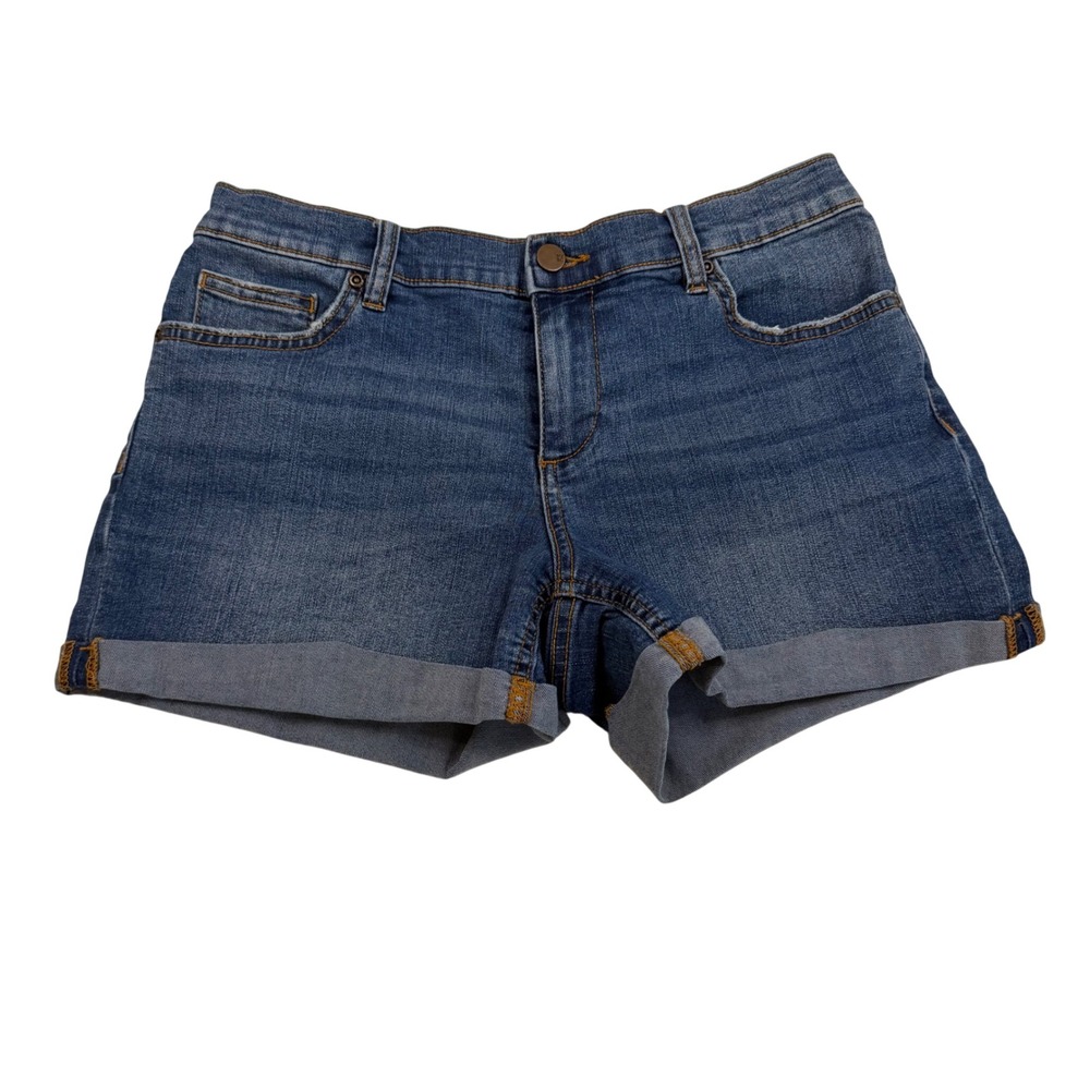 Soho New York & Company Blue Denim Cuffed Shorts Size 8 Stretch Mid Rise 4651